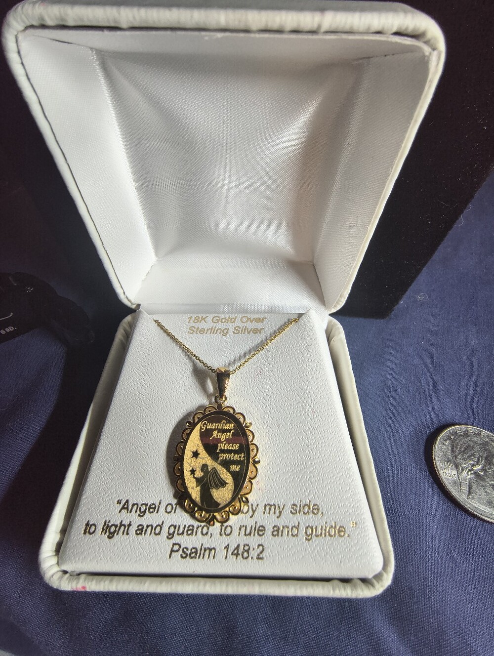 NIB 18K Gold Over Sterling Silver Guardian Angel Pendant Necklace JC Penney 18" - Picture 11 of 11